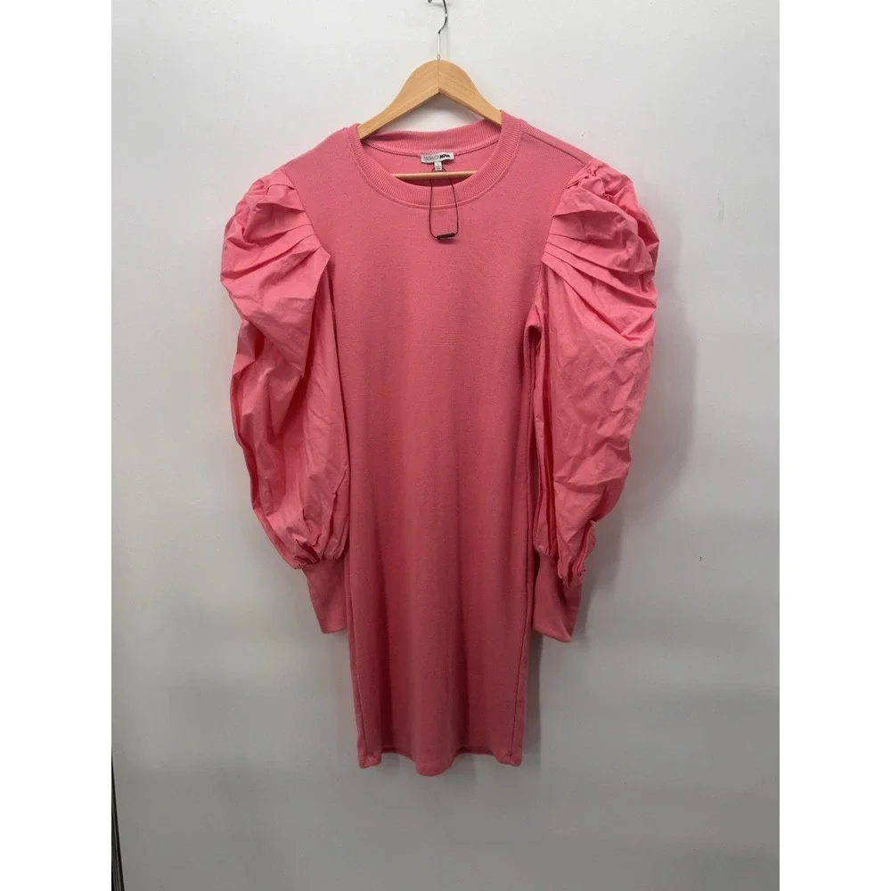 Fashion nova Puff Long Sleeve T Shirt Dress Short Hot Pink Sz XL Barbiecore NWOT - Picture 2 of 11